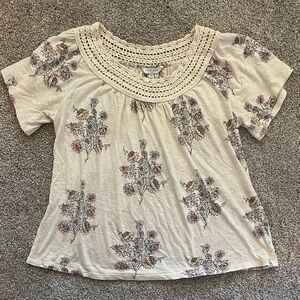 Lucky Brand Floral Crochet Blouse - Cream